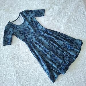 Lularoe M Floral Midi Dress Nicole Muted Blue